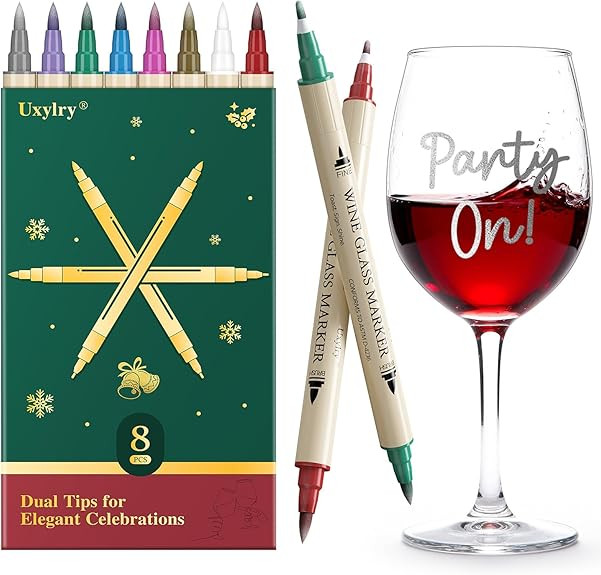 Wine Glass Markers Washable, 8-Pack Dual Tip Erasable Pens | Food Grade Non-Toxic Ink for Glasses... | Amazon (US)