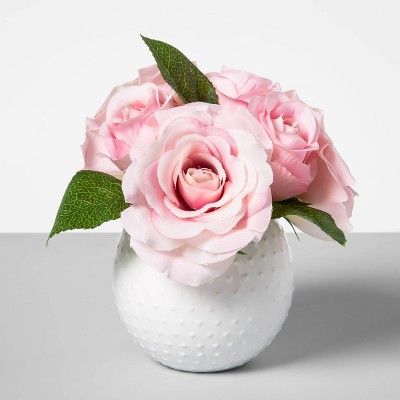 Artificial Rose Arrangement in Ceramic Pot Pink/White - Opalhouse™ | Target