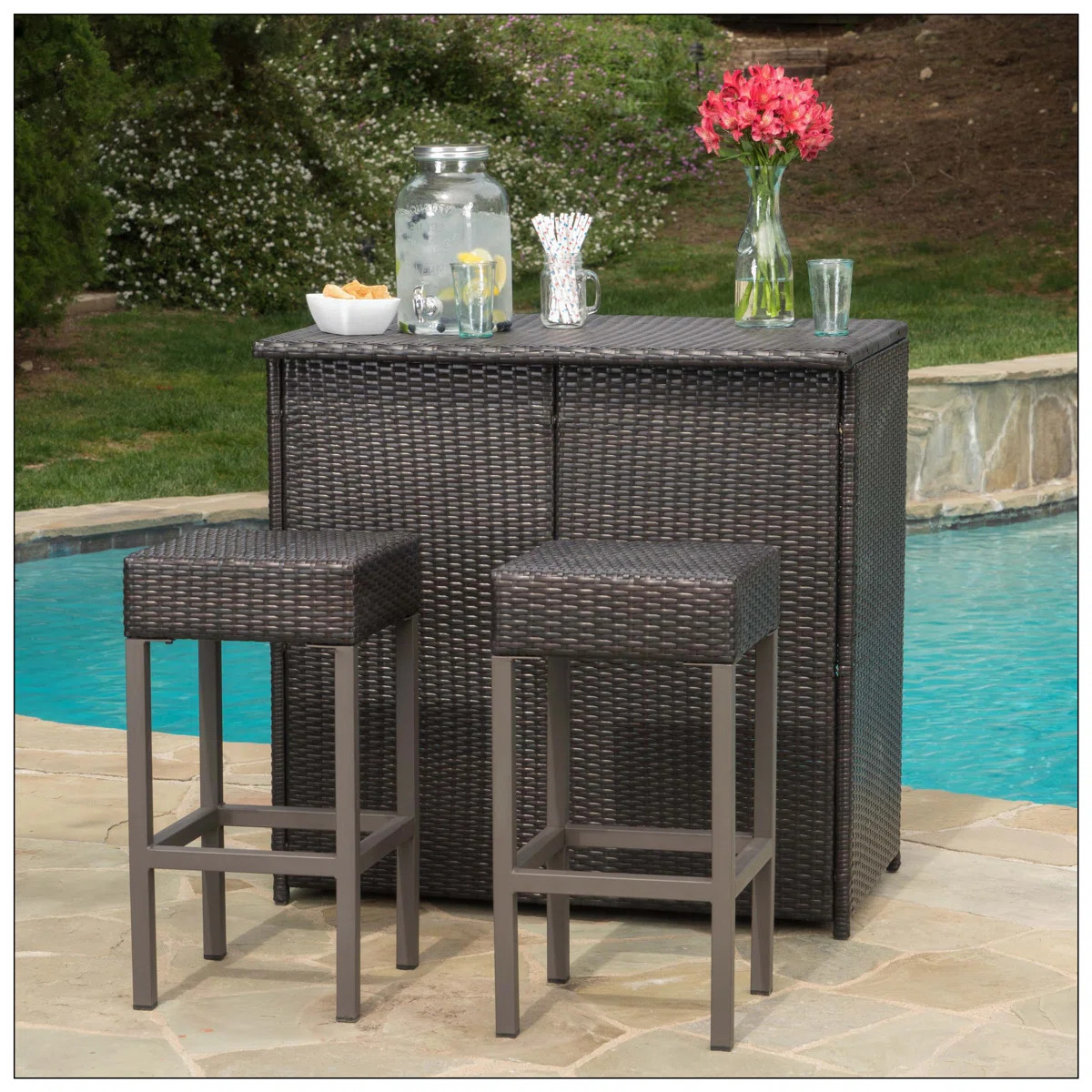Bar Island, 2 Back Storage Shelves, 2 Included Barstools, Ideal For Hosting | Wayfair North America