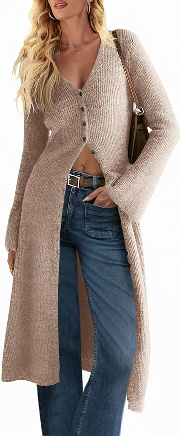 Saodimallsu Womens Long Cardigan Sweaters Oversized Bell Sleeve Open Front Button Down Casual Kni... | Amazon (US)