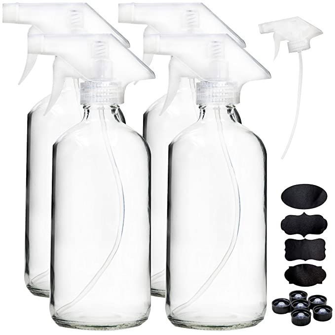 Youngever 4 Pack Empty Glass Spray Bottle, 16 Ounce Clear Glass Spray Bottle for Essential Oils w... | Amazon (US)