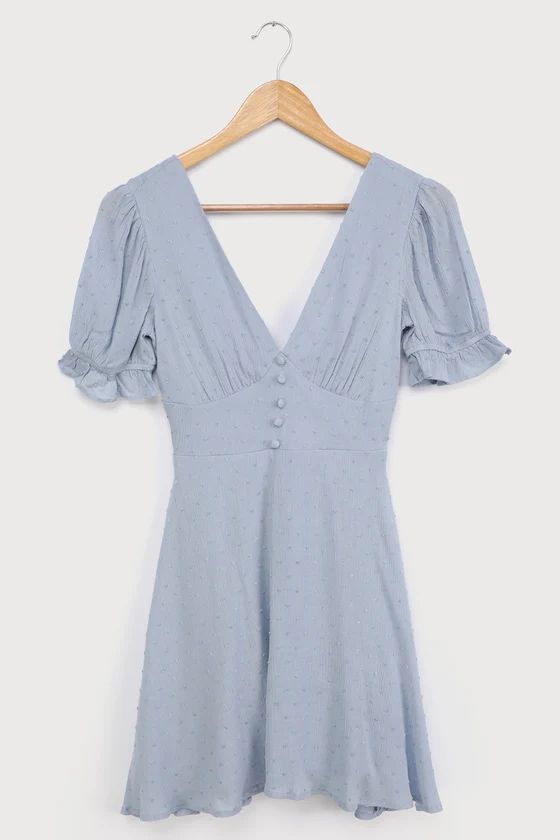 Daytime Delight Light Blue Swiss Dot Tie-Back Mini Dress | Lulus (US)