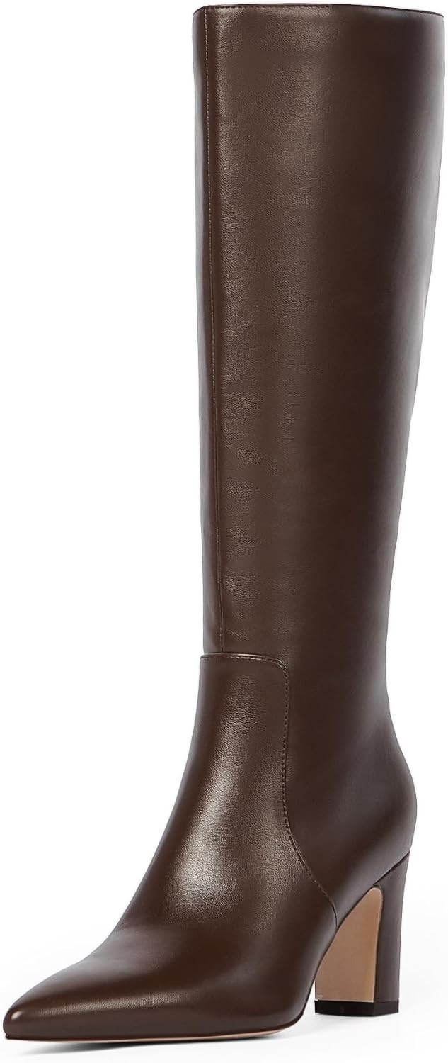Knee High Boots Pointed Toe Chunky Heel Tall Boots for Women | Amazon (US)