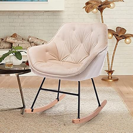 Compact Velvet Rocking Chair, Comfy Accent Rocker Chair for Babies Nursery, Upholstered Glider for B | Amazon (US)