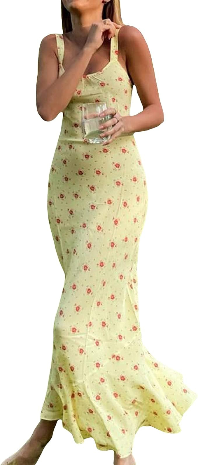 Women Sexy Sleeveless Spaghetti Strap Split Satin Dress Tie Dye Backless Midi Dresses Y2K Bodycon... | Amazon (US)