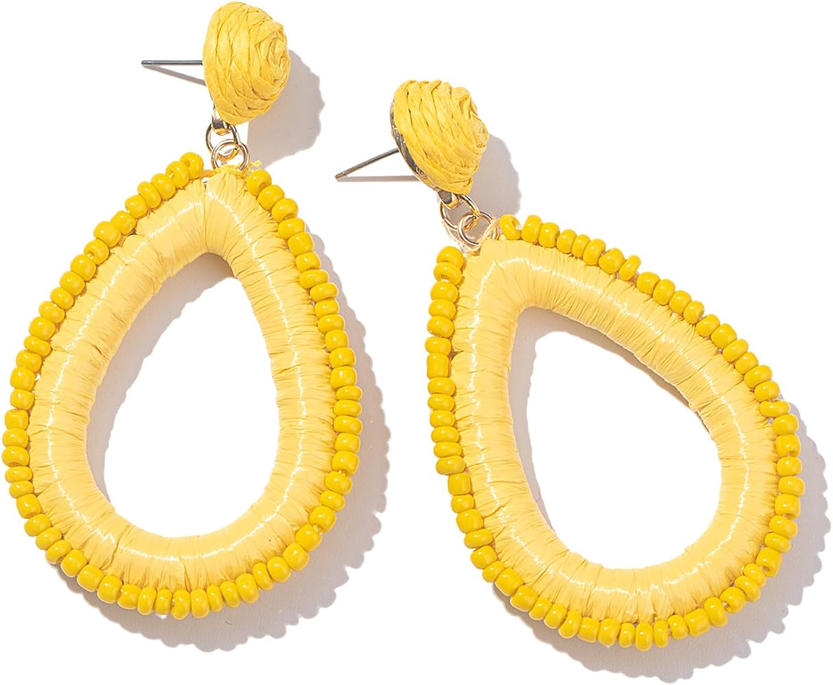 Beaded Teardrop Earrings Boho Raffia Earrings Statement Tear Drop Earrings Trendy Summer Jewelry ... | Amazon (US)