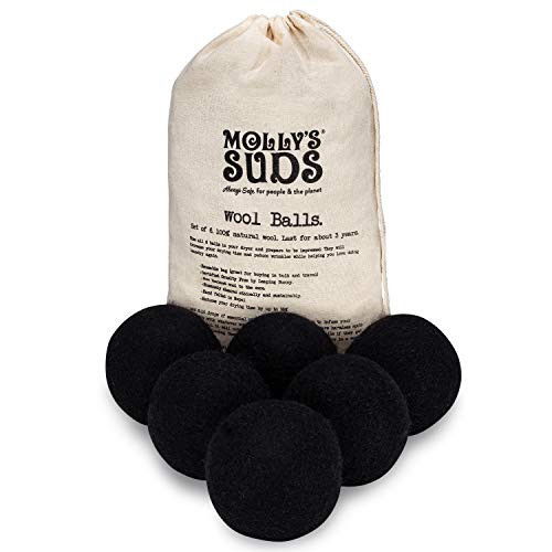 Molly's Suds Wool Dryer Balls | XL, Premium Organic Fabric Softener, Hypoallergenic, Hand-Felted, Reusable, Reduce Drying Time | Black, Set of 6 | Amazon (US)