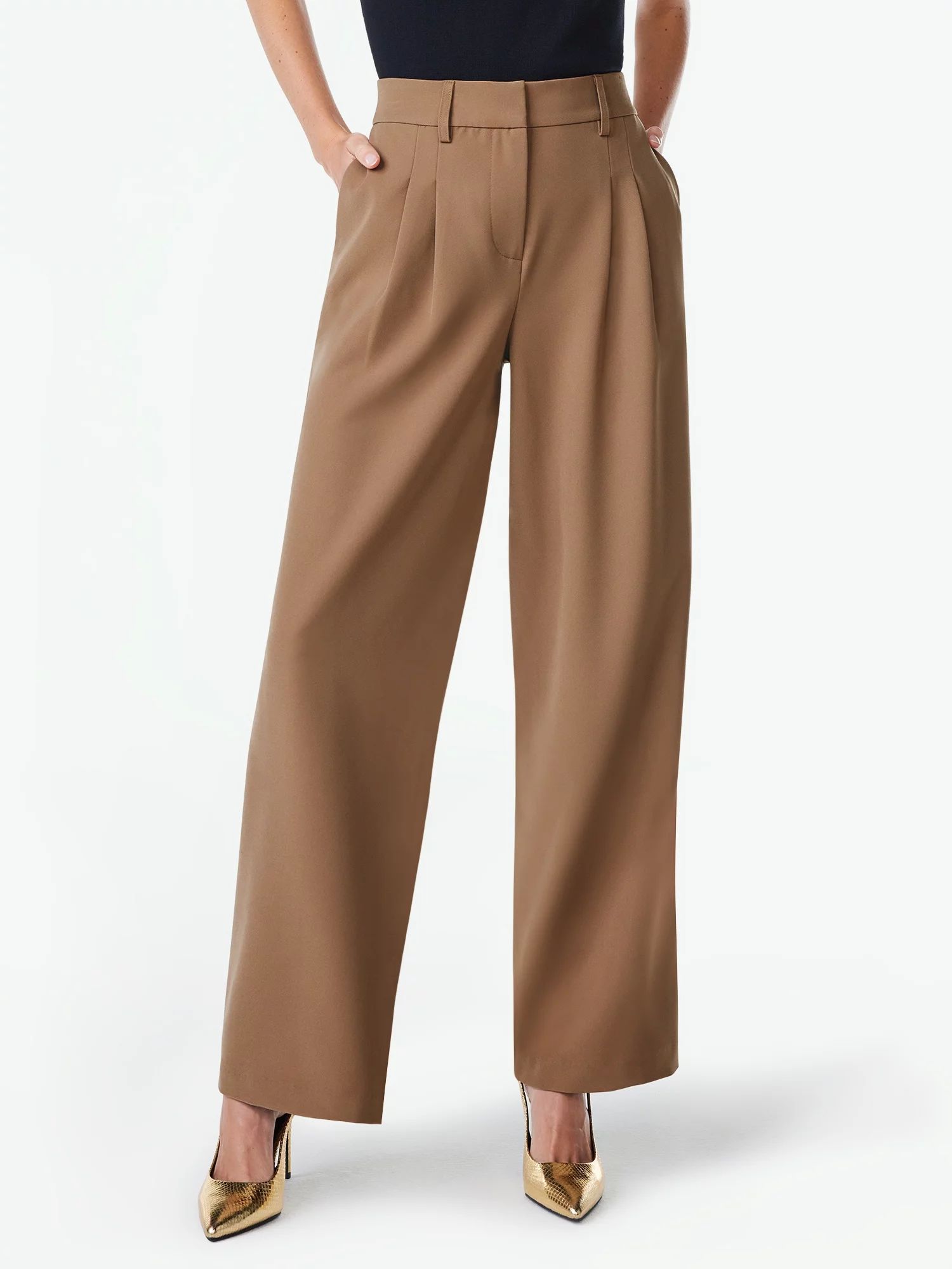 Scoop Women’s Wide Leg Trousers with Elastic Back Waist, Sizes XS-XXL | Walmart (US)
