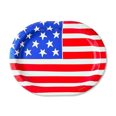 4th of July, Patriotic Flag Disposable Paper Plates, 9.5" x 12", Red/White/Blue, 8 Count, by Way To Celebrate | Walmart (US)