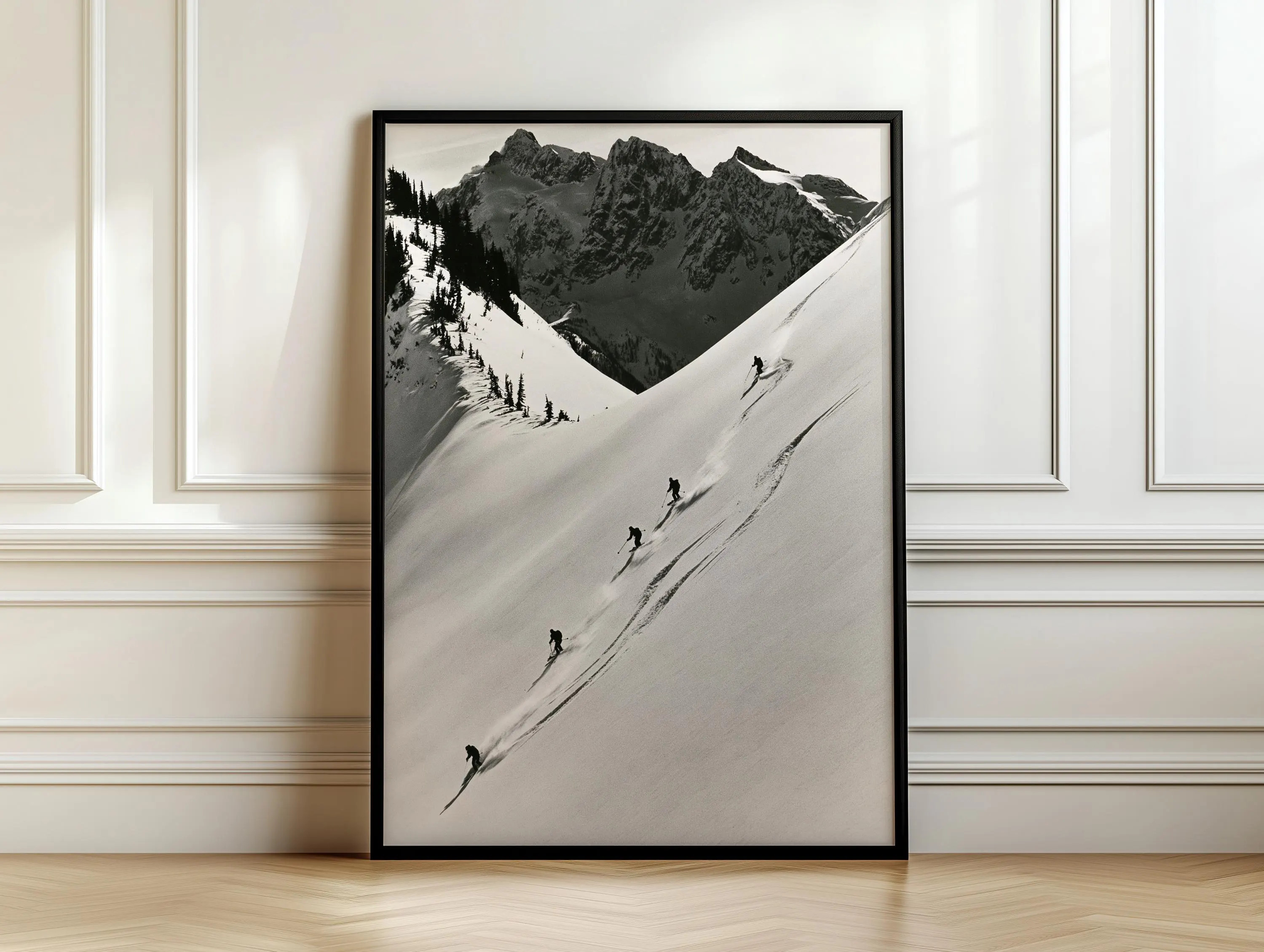Powder Couloir Skiers Poster, Backcountry Descent Photography, Black and White Winter Sports Art, Alpine Wall Art, Ski Chalet Decor | Etsy (Global)