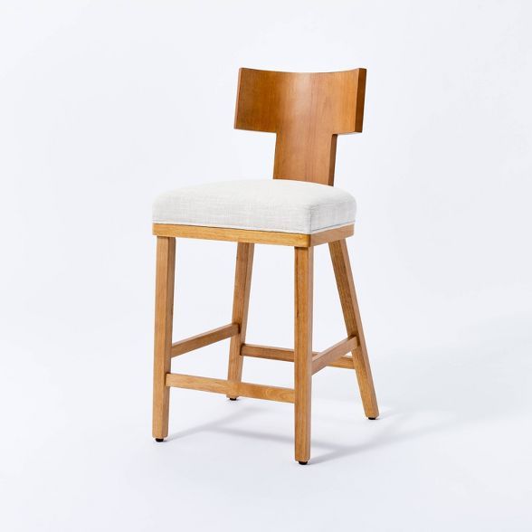 Salduro Sculptural Wood Counter Height Barstool with Upholstered Seat Linen - Threshold&#8482; de... | Target