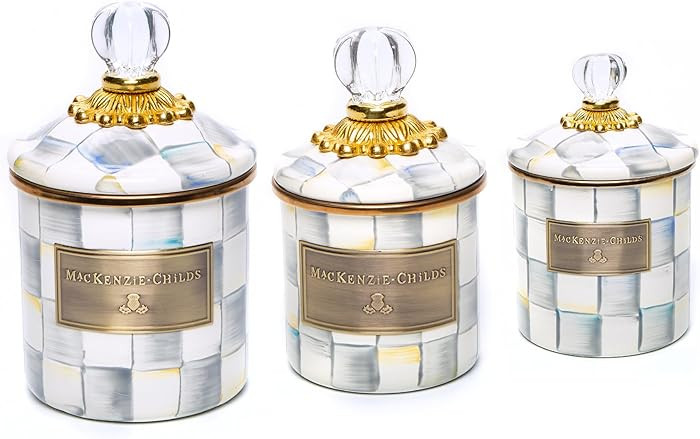 MACKENZIE-CHILDS Enamel Canister Set, Mini (14 oz.), Demi (24 oz.), and Small (38 oz.) Kitchen Co... | Amazon (US)