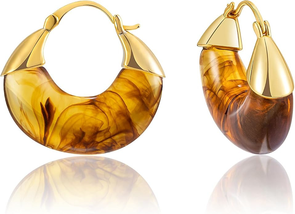 LAXPICOL Gold Chunky Dangle Earrings For Women Resin Stone Earrings Hoop Earrings, 18k Plated Ova... | Amazon (US)