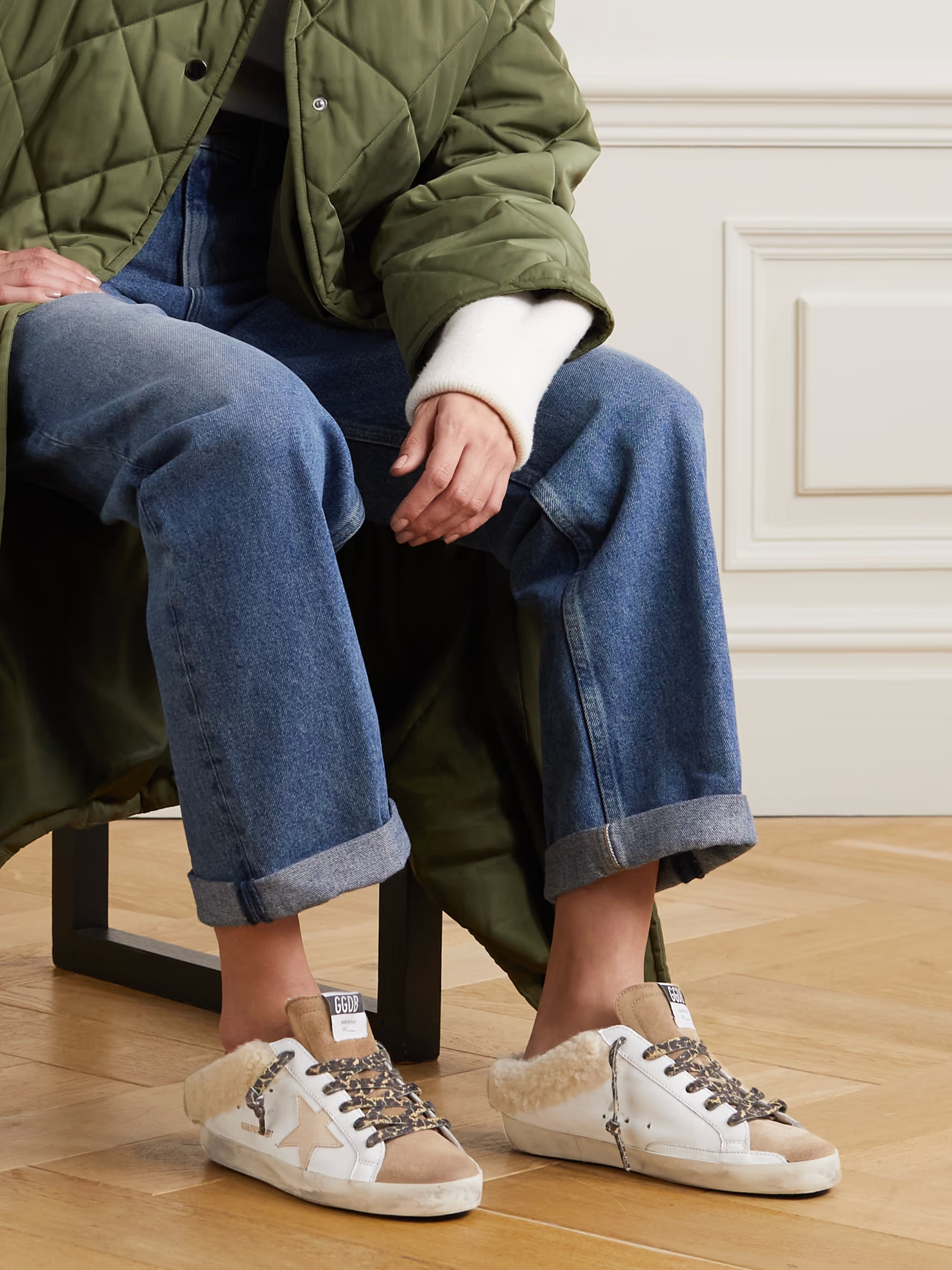 Superstar Sabot shearling-lined distressed leather and suede slip-on sneakers | NET-A-PORTER (US)