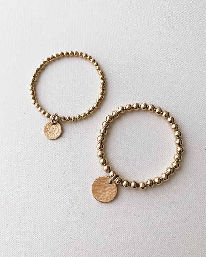 THE HAMMERED COIN BEADED BRACELET - GOLD5mm Beads / Petite (6 1/8) | Stylin by Aylin