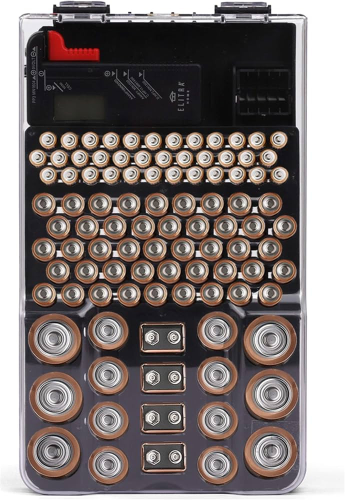 Battery Storage Organizer Case, Holds 104 Batteries AA AAA C D 9V Button, Includes LCD Battery Te... | Amazon (US)
