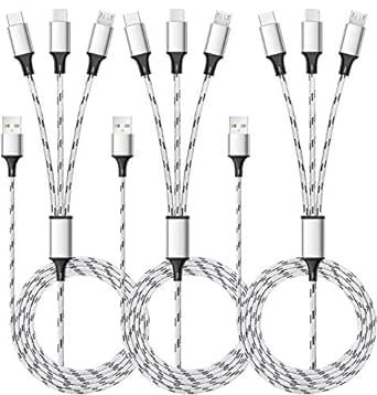 Multi Charging Cable, 5ft 3Pack Multi Charger Cable Nylon Braided Multiple USB Universal 3 in 1 C... | Amazon (US)