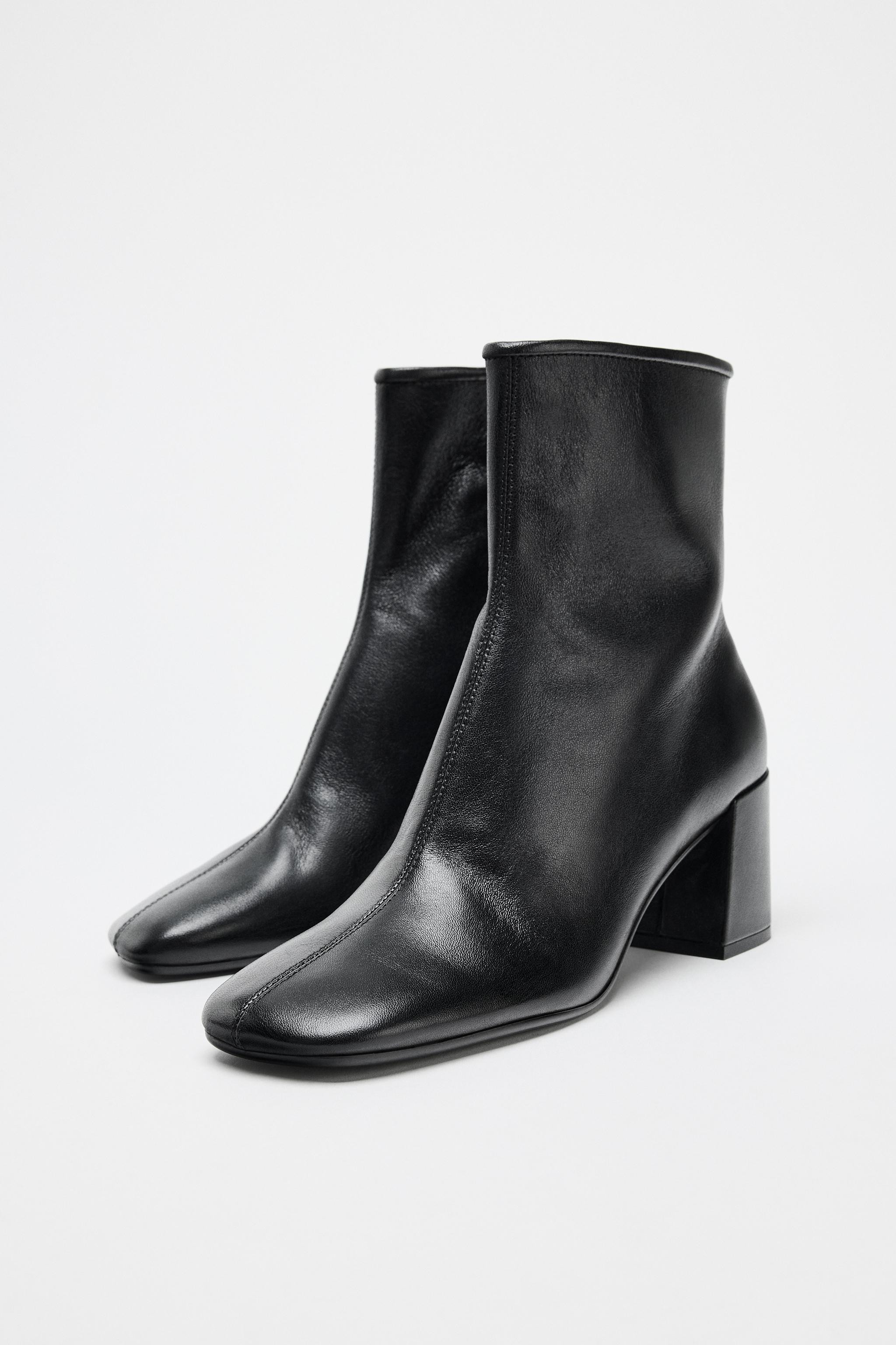 WIDE HEELED LEATHER ANKLE BOOTS | Zara Canada