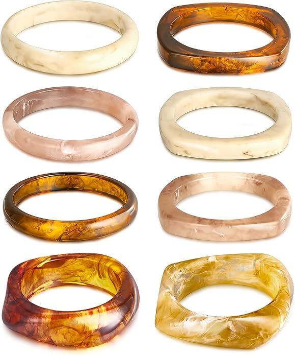 8 Pcs Irregular Chunky Wide Wrist Bangle Bracelet Colorful Acrylic Resin Bangle Bracelets Set for... | Amazon (US)