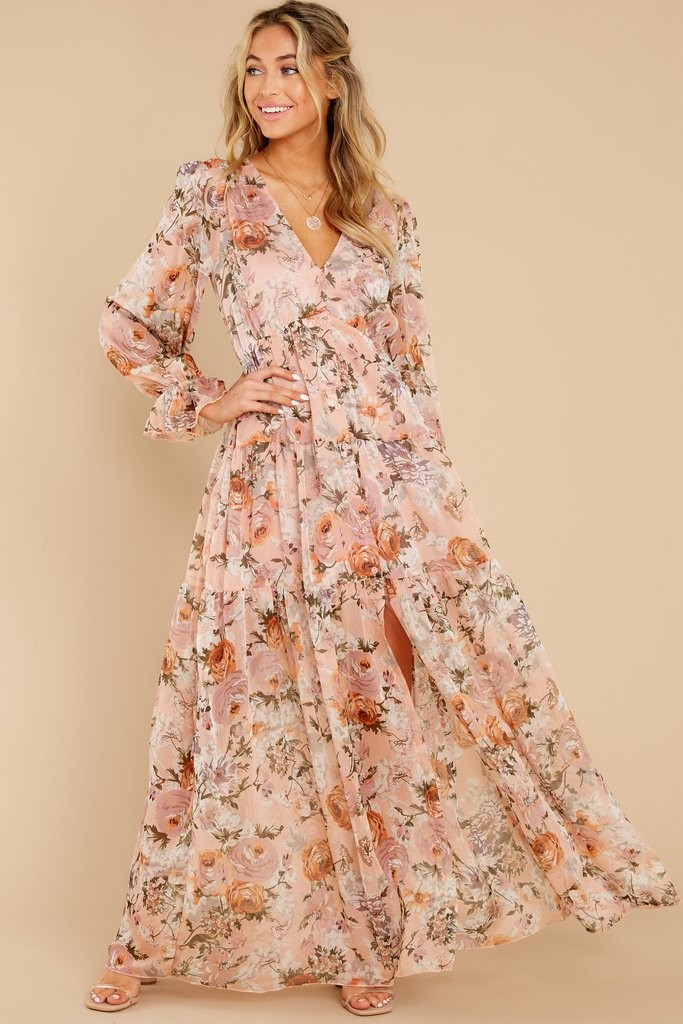 Showing Off Peach Floral Print Maxi Dress | Red Dress 