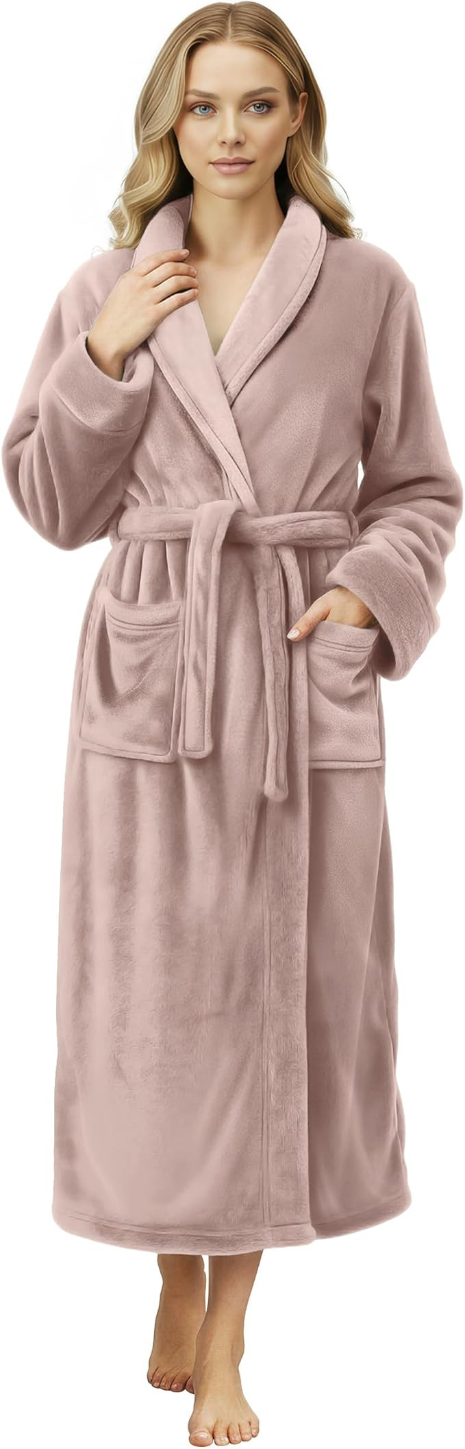 NY Threads Women's Fleece Shawl Collar Bathrobe Plush Long Spa Robe, Medium | Amazon (US)