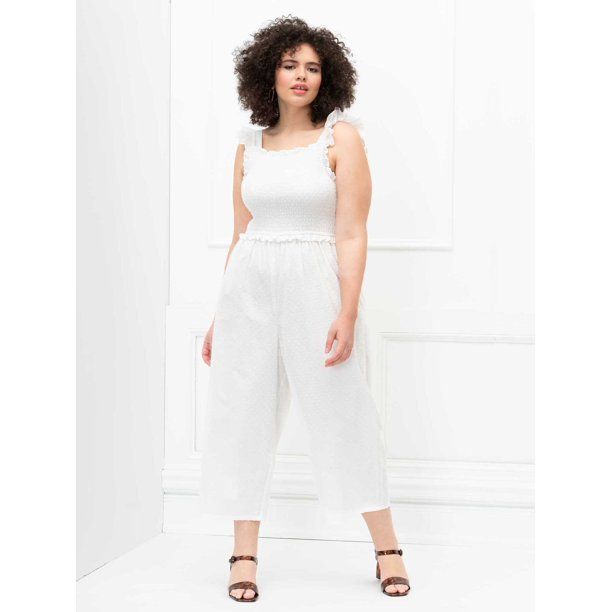 ELOQUII Elements Women's Plus Size Smocked Cropped Jumpsuit | Walmart (US)