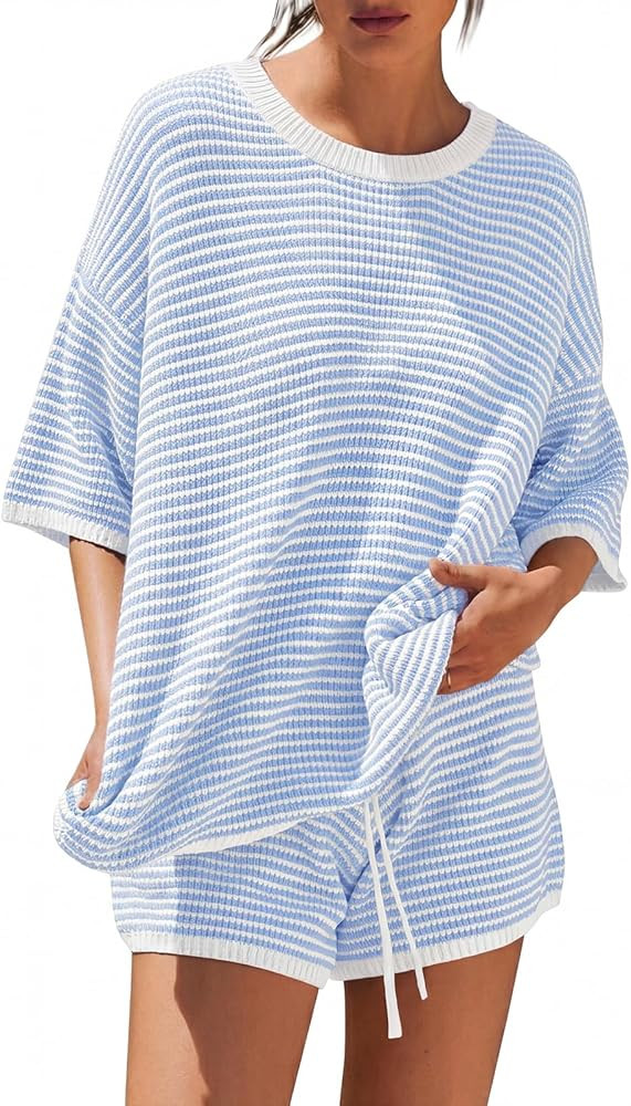 LILLUSORY Womens 2 Piece Striped Short Sets 2026 Summer Matching Lounge Cruise Beach Outfits Reso... | Amazon (US)