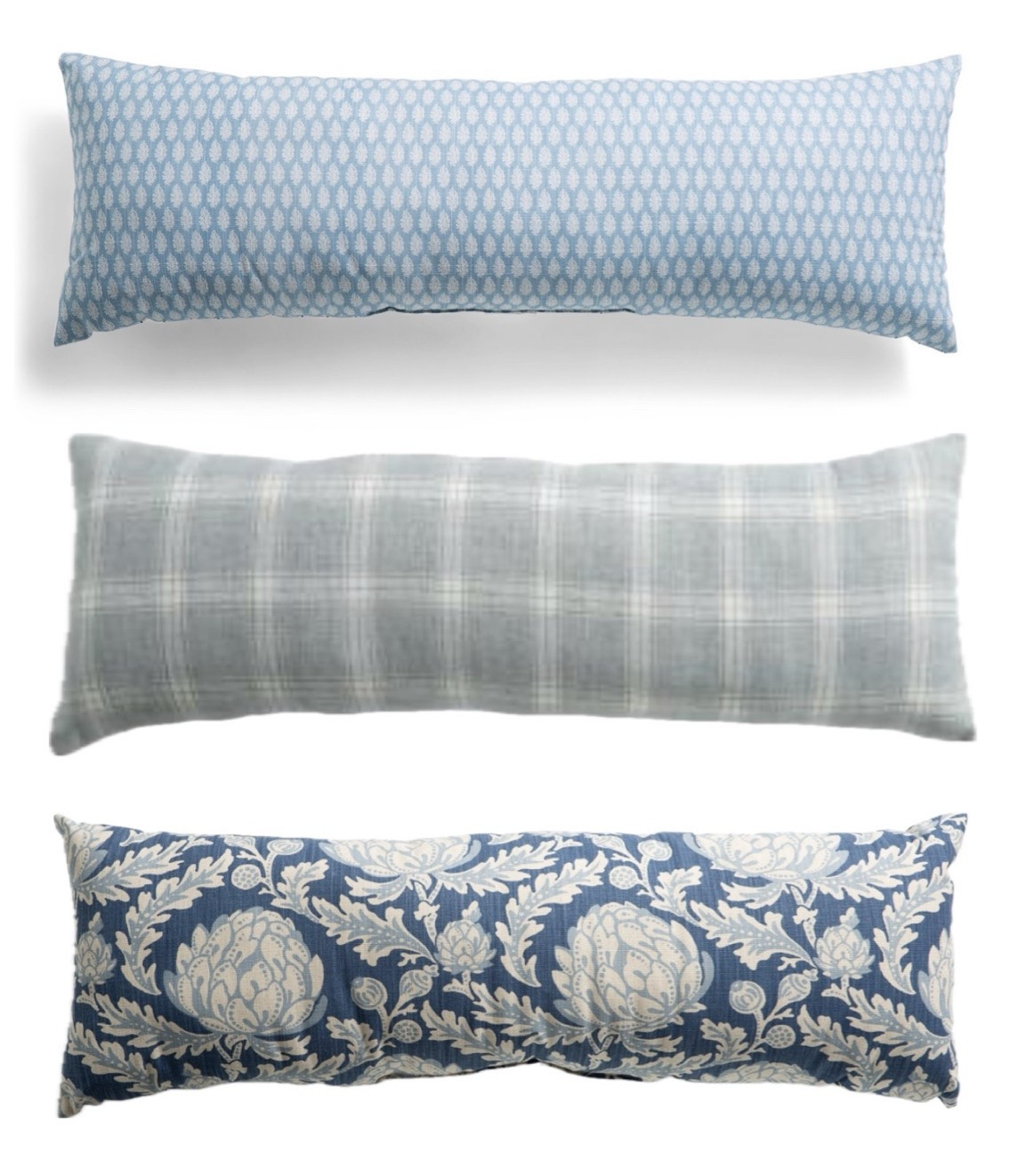 Blue lumbar pillows 14x36 oversized under $40