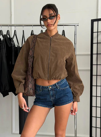 Mastery Faux Suede Bomber Jacket Brown | Princess Polly AU