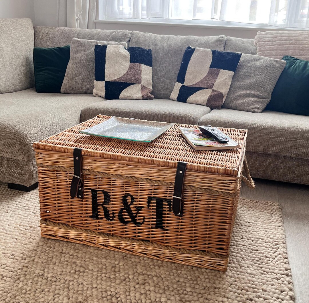 Extra Large Storage Basket With Lid Natural Wood Wicker Chest Trunk for Laundry, Shoe Storage, Ch... | Etsy (US)