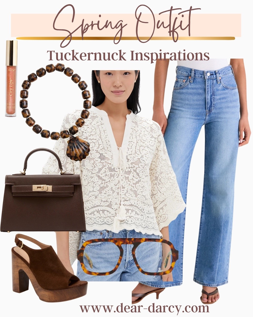Spring Outfit inspiration 
Tuckernuck…

I’ve found some beautiful pieces and great price point from Tuckernuck..

These great straight leg Levi jeans that fit awesome (I size up 1 in Levi’s) 

Loving this lace top it’s a little of a splurge but not bad!
Fits tts 

Suede bag that has a classic design and really affordable 
Chocolate brown you’ll use for years 

I adore this tortoise shell beaded necklace with large shell 

A splurge are these fabulous suede   Heel sandles (one of my favorite sandle styles to wear) 



#LTKOver40