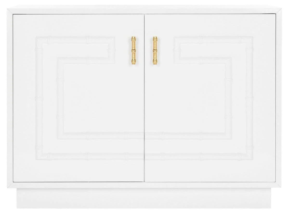 White Lacquer Bamboo Cabinet With Gold Leaf Handles | The Well Appointed House, LLC