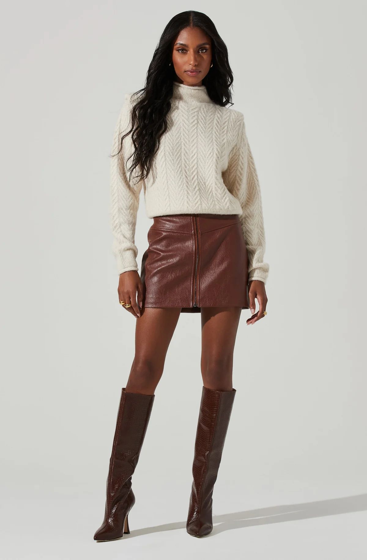 Carlota Cable Knit Mock Neck Sweater | ASTR The Label (US)