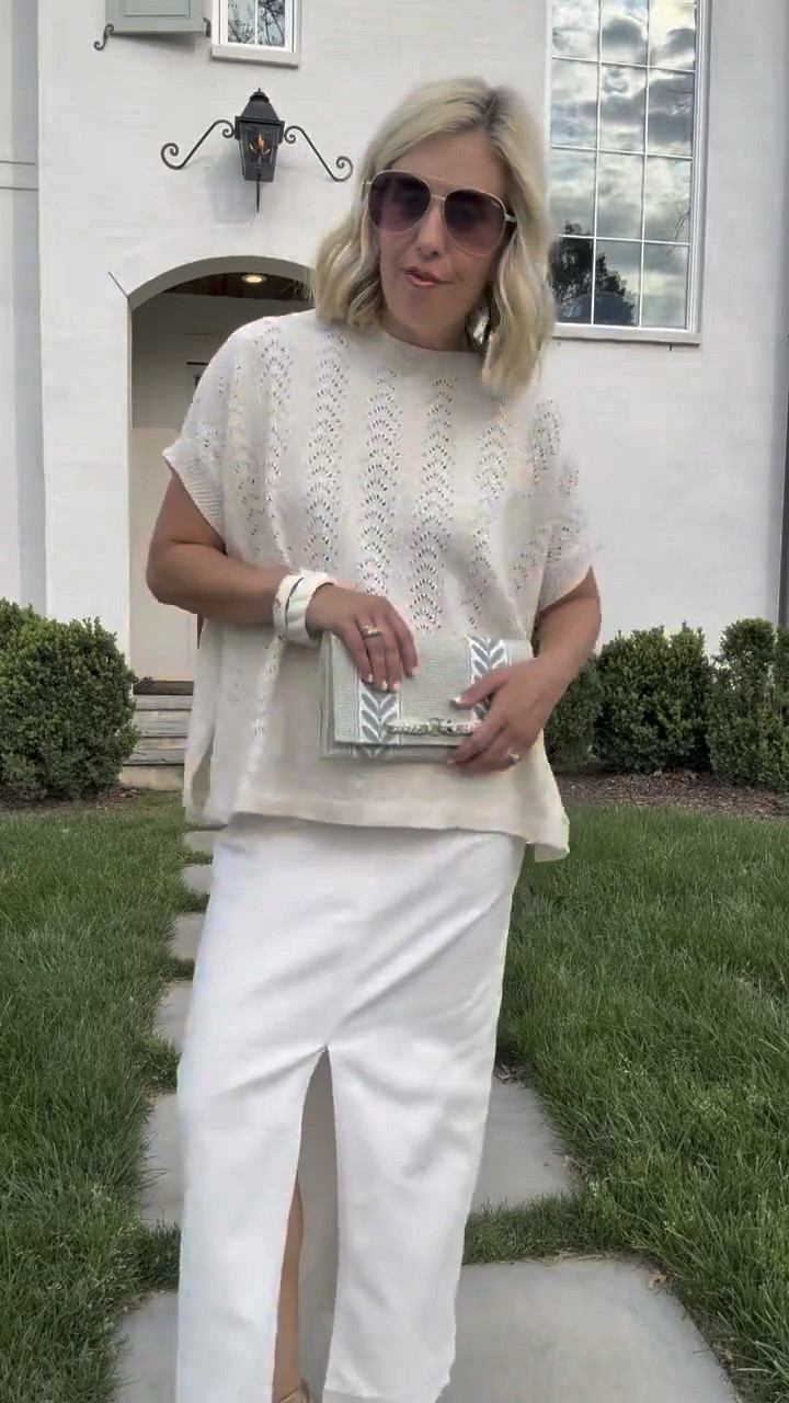 Love this look with a mix of whites & pops of gold! I’m wearing o/s sweater, 26 skirt &  8 heel. 

#LTKmomlife #LTKdayinmylife #LTKOver40  