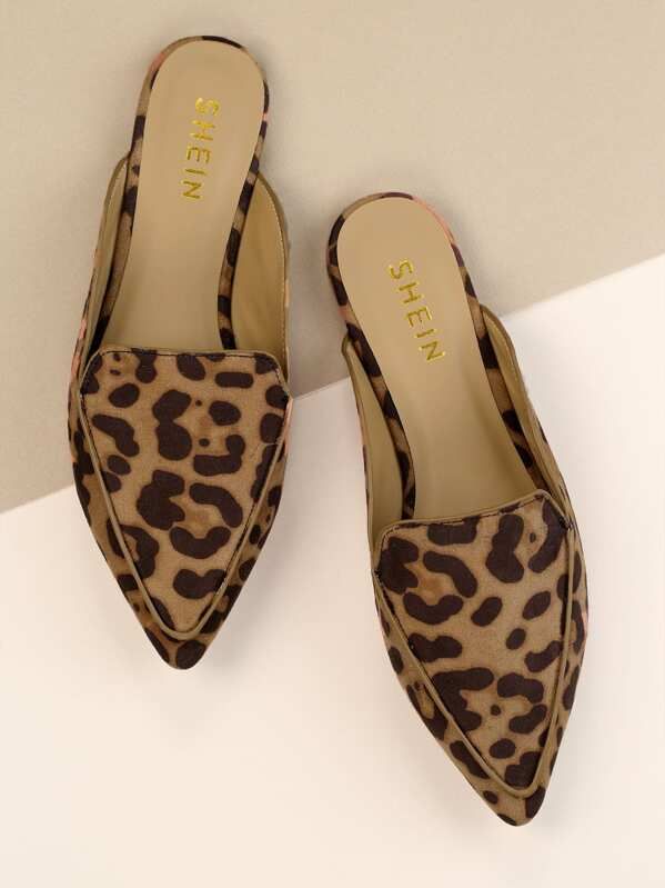 Leopard Pointy Toe Loafer Mules | SHEIN