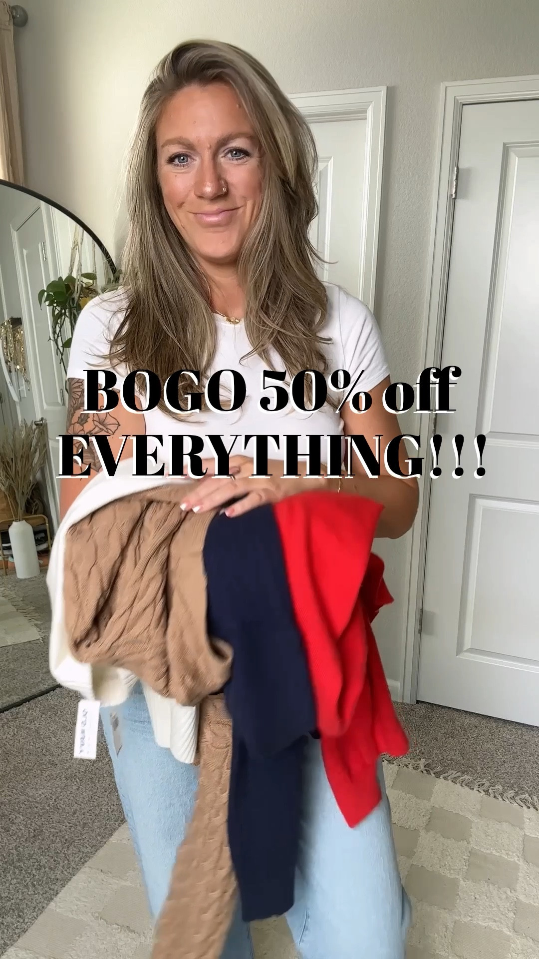 Bogo 50% off everything! 

✨navy sweater - XL (I don’t want it fitted) 30 tall jeans, 11 mules
✨sweater vest - large reg, 10 tall trousers
✨tan cardigan - large reg, 30 tall jeans 
✨red sweater - XL (i don’t like this style too fitted) 
✨brown tank - large reg, 31x34 jeans, large tall denim shirt
✨grey hoodie - XL, 10/30 long jeans
✨barn jacket - large tall, men’s XL flannel, 11 boots, shorts are old 
✨large reg horse sweater
✨large reg polka dot dress
✨large reg cardigan
✨medium reg ribbed top
✨large reg plaid skirt
✨large reg denim jacket (need a tall) 

#LTKSaleAlert #LTKOver40 #LTKTall