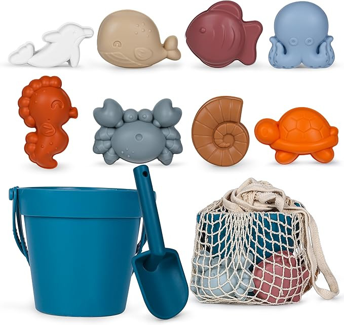MarcZero 11Pcs Silicone Beach Toys,Modern Baby Beach Toys,Travel Friendly Beach Set,Eco Friendly ... | Amazon (US)