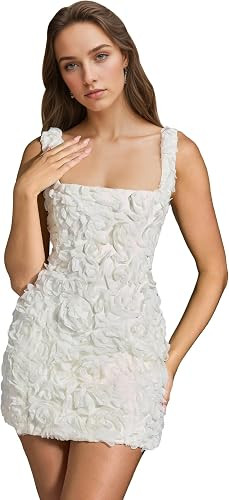 Floral Tulle Homecoming Dress Lace Up Back Tight Cocktail Dress Short Spaghetti Straps Square Nec... | Amazon (US)