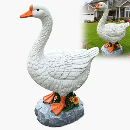 HISUMER Porch Goose Statue Cygnus Large White Porch Goose Big Resin Garden Lawn Yard 20 inches High Figurine Duck Decorative Figurine for Patio, Entryway Accent Indoor Outdoor Garden Gift | Amazon (US)
