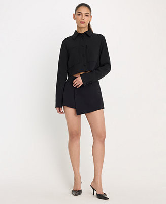 Good American Women's Collared Cropped Jacket, Regular & Plus Size - Macy's | Macy's