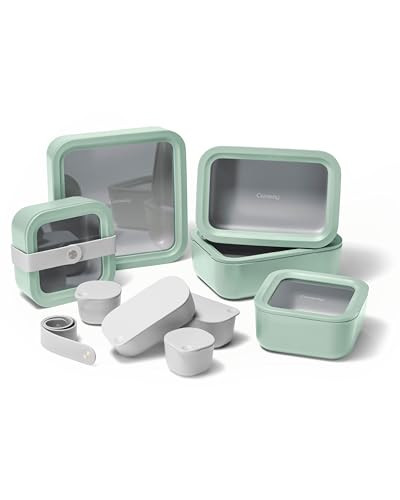 Caraway 14pc Glass Food Storage Container Set - Easy to Store, Non Toxic Lunch Box - with Glass Lids - Includes Storage Organizer & Dot & Dash Inserts - Mist | Amazon (US)