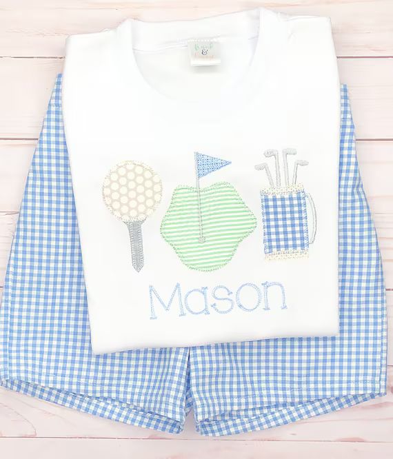 Boy golf themed appliquéd shirt and shorts set/personalized golf shirt/golf ball, golf tee, golf... | Etsy (US)