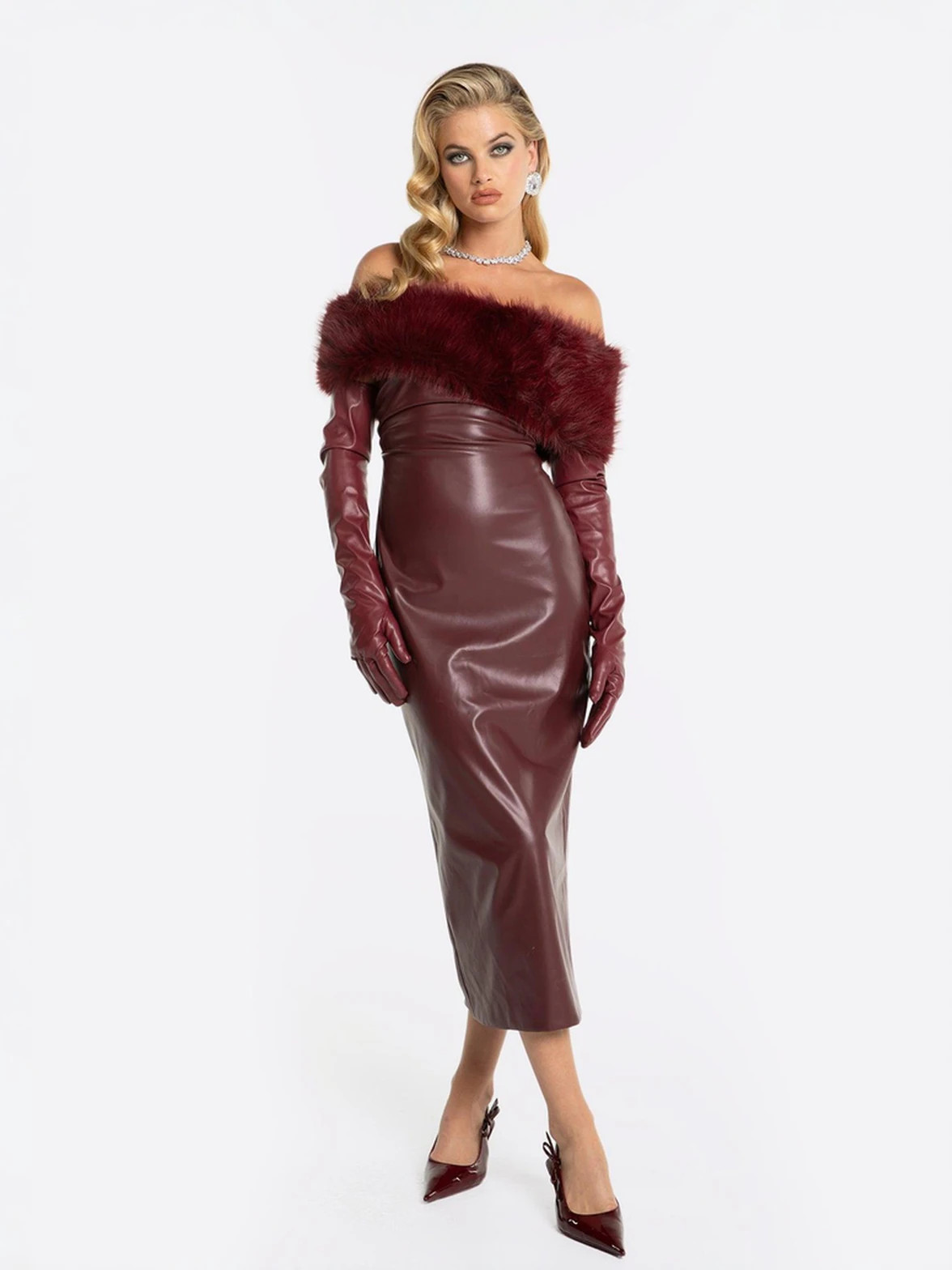 Gabrielle Fur Maxi Dress: Red Maxi Dress for Cocktail Party | Nana Jacqueline | Nana Jacqueline