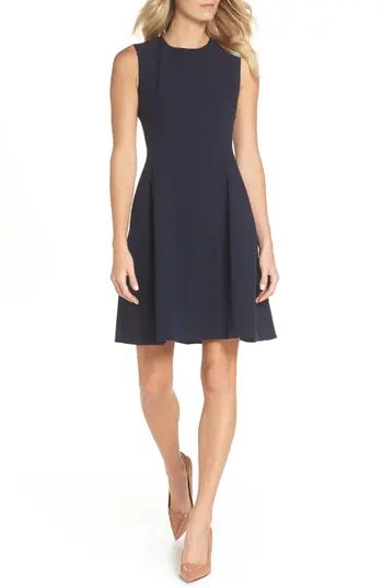 Women's Eliza J Sleeveless Crepe Fit & Flare Dress, Size 0 - Blue | Nordstrom