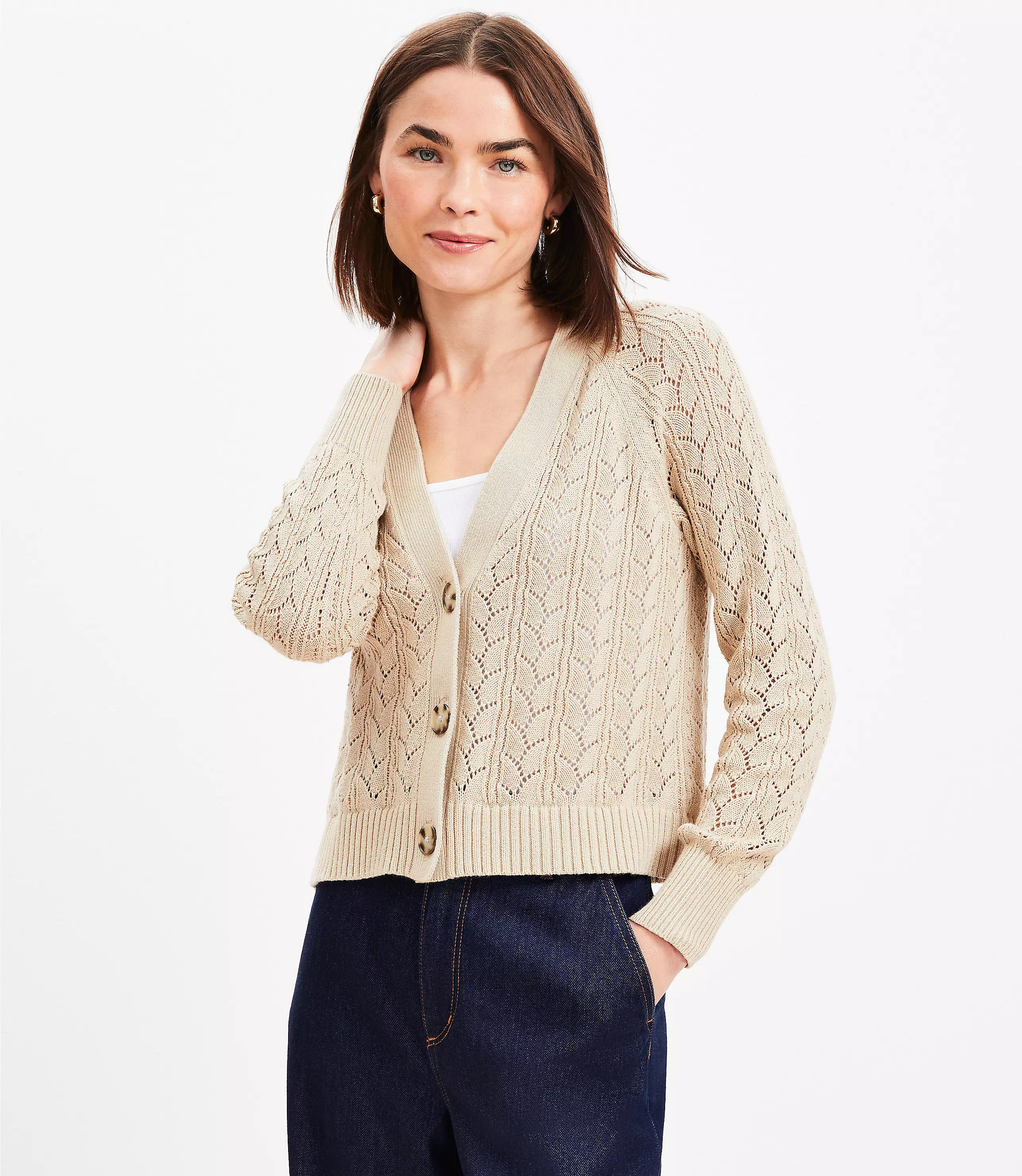Pointelle V-Neck Cardigan | LOFT