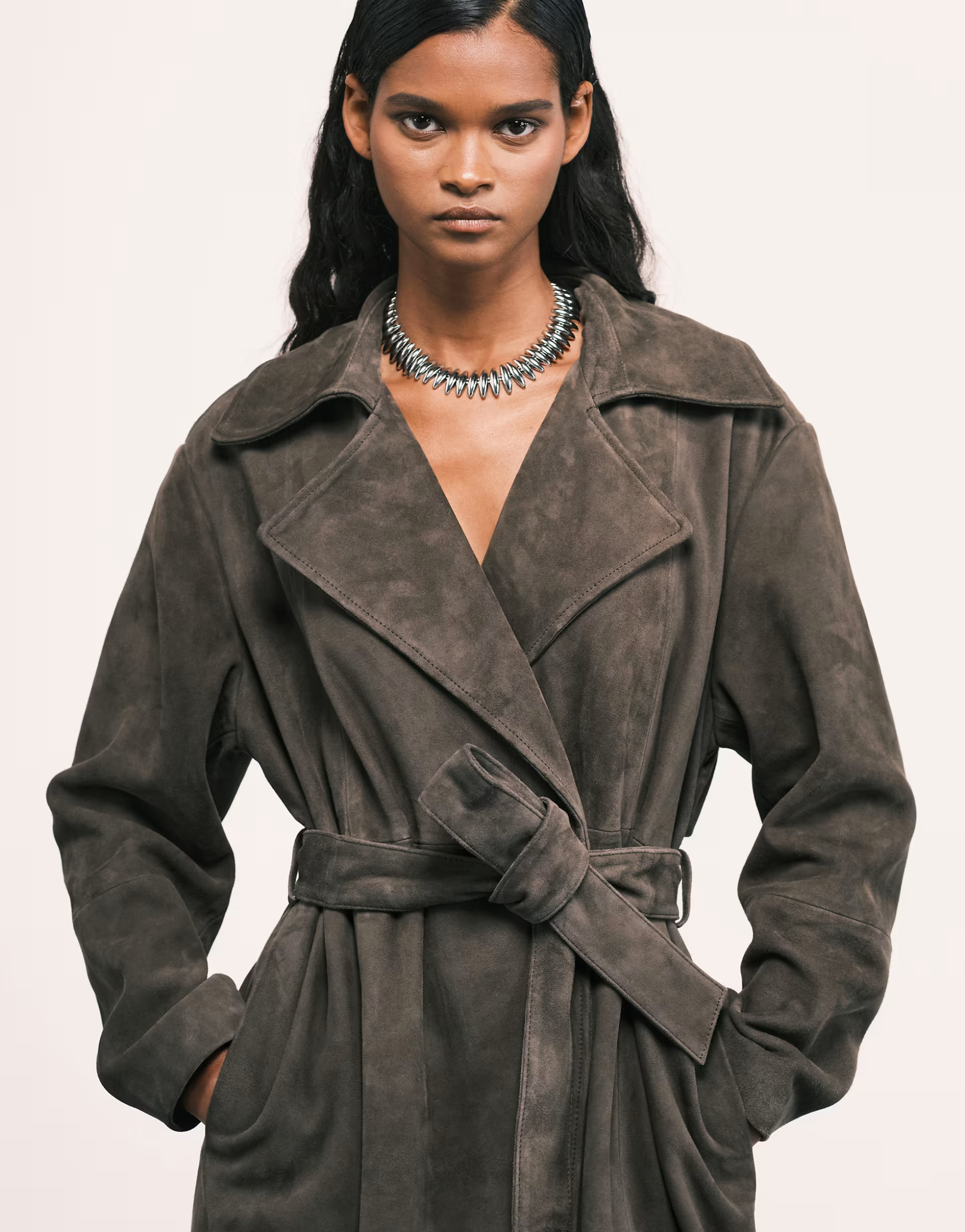 ASOS DESIGN premium suede trench coat in dark olive | ASOS (Global)