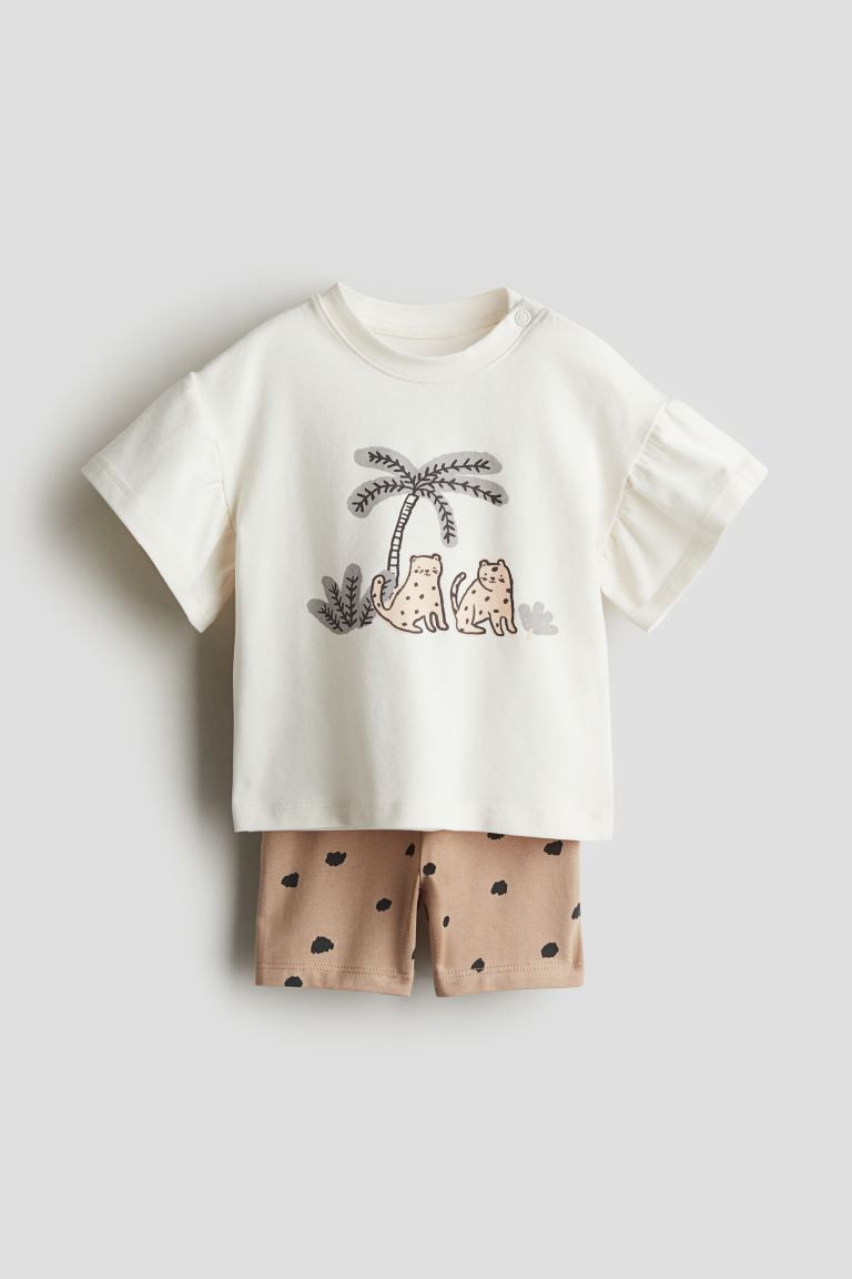 2-piece Cotton Jersey Set - Beige/leopards - Kids | H&M US | H&M (US + CA)