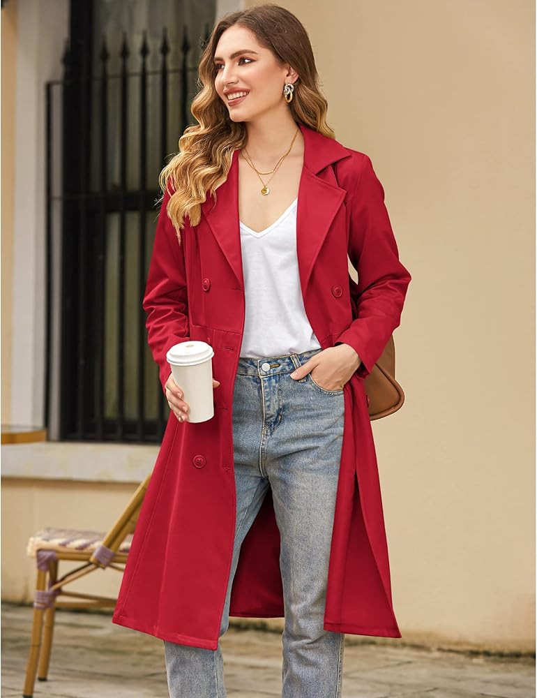 Zeagoo Women's Trench Coats Double-Breasted Long Coat with Belt | Amazon (US)