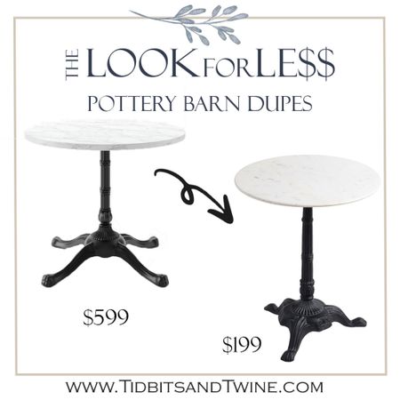 I own the wood top version of this dupe and it’s one of my favorite accent tables!

Bistro table, marble top, accent table, affordable home decor, affordable furniture, world market, pottery barn dupe, pb dupe, vintage table, marble table 