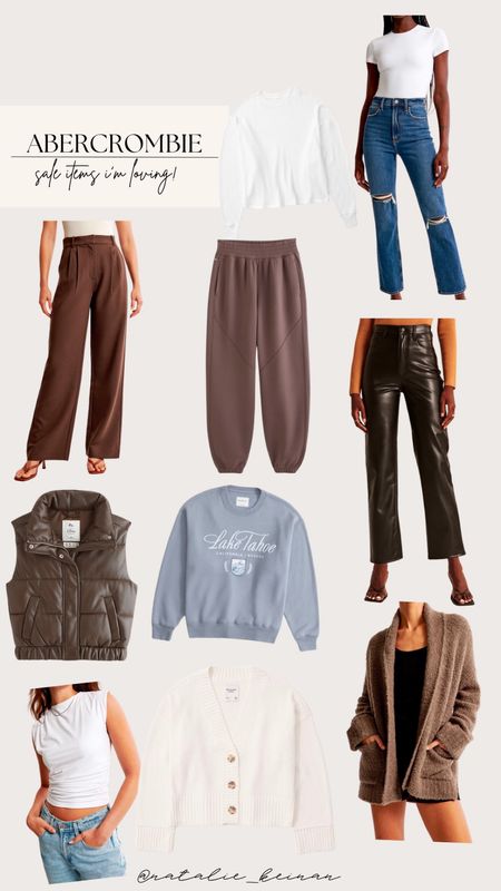 Abercrombie sale items I’m loving! Brown puffed vest, graphic Crewneck, vegan leather pants, YPB sweats, casual denim, wide leg tailored pants, brown cozy sweater 

#LTKsalealert #LTKstyletip #LTKfindsunder100
